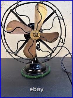 Antique Home Office Us Cast Iron Brass Blade Robbins Myers Oscillating Motor Fan
