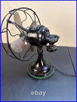 Antique Home Office Us Cast Iron Brass Blade Robbins Myers Oscillating Motor Fan