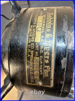 Antique Home Office Us Cast Iron Brass Blade Robbins Myers Oscillating Motor Fan