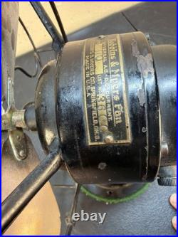 Antique Home Office Us Cast Iron Brass Blade Robbins Myers Oscillating Motor Fan