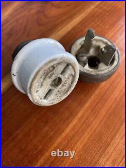 Antique Hubbell Electric Porcelain Screw In Electric Plug Brass Clad Patented