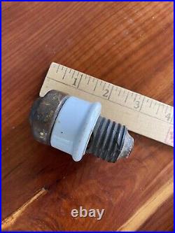 Antique Hubbell Electric Porcelain Screw In Electric Plug Brass Clad Patented