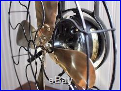 Antique Hunter Alternating Current Fan Motor 12 brass blade 3 speed (works)