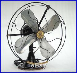 Antique Large 17 inch Brass Mesh General Electric USA Art Deco Vintage Table Fan