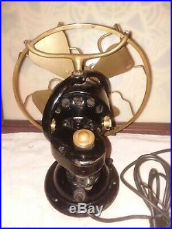 Antique MENOMINEE STAGHORN OSILLATING 8 Brass Blade and Cage Fan