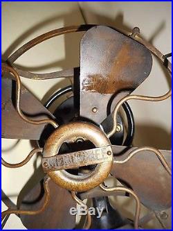 Antique Menominee Cast Iron & Brass Oscalating Table Fan WORKS