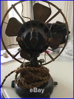 Antique Menominee Tab Base Brass Blade Electric Fan Untouched, original