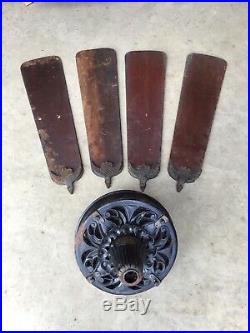 Antique ORNATE 1910-15 CENTURY ELECTRIC Ceiling Fan W Blades Early Iron RUNS