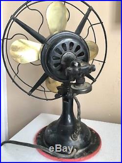 Antique Old Vtg Robbins & Myers Brass 4 Blade 12 Oscilating Electric Fan