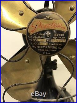 Antique Peerless Warren Ohio 12 Brass Blade Front Oscillator Electric Fan