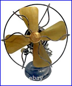 Antique Polar Cub 4 Brass Blade & Cast Iron Table Desk Fan Wavy Cage