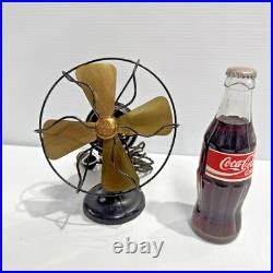 Antique Polar Cub 4 Brass Blade & Cast Iron Table Desk Fan Wavy Cage