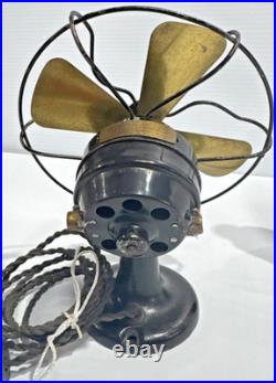 Antique Polar Cub 4 Brass Blade & Cast Iron Table Desk Fan Wavy Cage