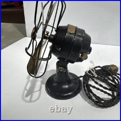 Antique Polar Cub 4 Brass Blade & Cast Iron Table Desk Fan Wavy Cage