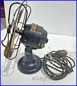 Antique Polar Cub 4 Brass Blade & Cast Iron Table Desk Fan Wavy Cage