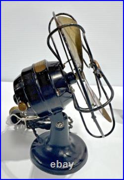 Antique Polar Cub 4 Brass Blade & Cast Iron Table Desk Fan Wavy Cage