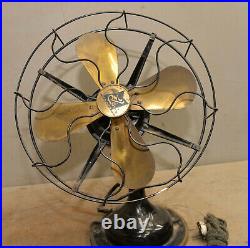 Antique R & M 3804 Robbins & Myers 4 blade brass desk fan 3 speed collectible