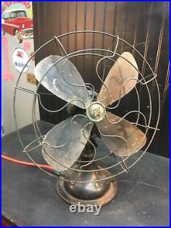 Antique R&M Electric Brass Blade 17in Wire Cage Robbins & Myers Oscillating Fan