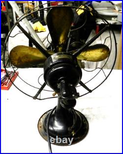 Antique R&M Electric Fan 4 Brass Blades Robbins & Myers Oscillating, RUNS GOOD