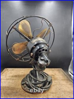 Antique Robbins & Myers 3 Speed Ohio Oscillating Fan Brass Blades 3100 AC-DC