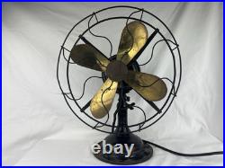 Antique Robbins & Myers 3 Speed Oscillating Fan Brass Blades 2410 USA Working