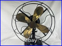 Antique Robbins & Myers 3 Speed Oscillating Fan Brass Blades 2410 USA Working