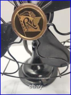 Antique Robbins Myers #5612 10 Oscillating Desk Fan R&M Flag Working 1925-1932