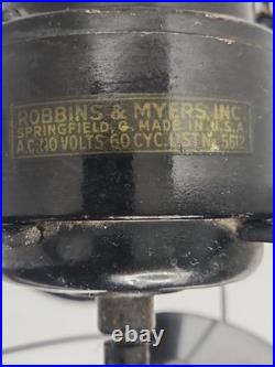 Antique Robbins Myers #5612 10 Oscillating Desk Fan R&M Flag Working 1925-1932