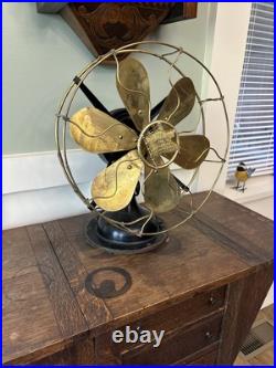 Antique Robbins & Myers Co. Brass 6 Blade Brass Cage 13 3 Speed Fan Runs Great