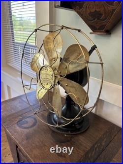 Antique Robbins & Myers Co. Brass 6 Blade Brass Cage 13 3 Speed Fan Runs Great