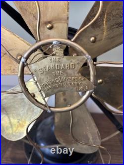 Antique Robbins & Myers Co. Brass 6 Blade Brass Cage 13 3 Speed Fan Runs Great
