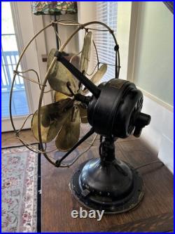 Antique Robbins & Myers Co. Brass 6 Blade Brass Cage 13 3 Speed Fan Runs Great
