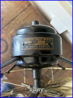 Antique Robbins & Myers Co. Brass 6 Blade Brass Cage 13 3 Speed Fan Runs Great