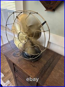 Antique Robbins & Myers Co. Brass 6 Blade Brass Cage 13 3 Speed Fan Runs Great