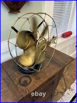 Antique Robbins & Myers Co. Brass 6 Blade Brass Cage 13 3 Speed Fan Runs Great