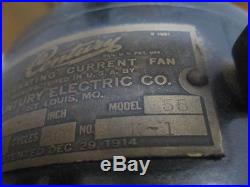 Antique S2-10 10 Inch Century Model 55 Brass Blade Desk Fan Works Oscillating