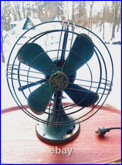 Antique VTG GE General Electric 13 Fan, Green 4 Blade Fan v191372, Orig Paint