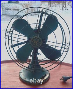 Antique VTG GE General Electric 13 Fan, Green 4 Blade Fan v191372, Orig Paint
