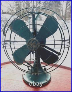 Antique VTG GE General Electric 13 Fan, Green 4 Blade Fan v191372, Orig Paint