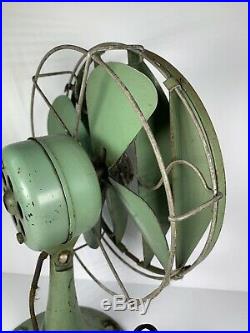 Antique Victor Breeze-Spreader Fan 1920 1930 Green Desk Fan USA Ohio Tested Work