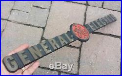 Antique Vintage 24 Inches Brass General Electric Ge Rare Sign Plaque Name Plate