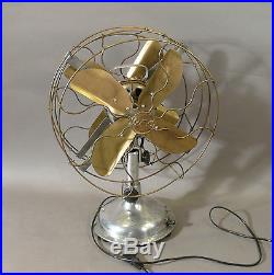 Antique Vintage Electric Double-Sided Partners Desk Fan Brass Blades European