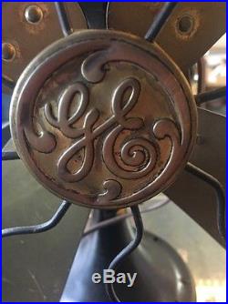 Antique Vintage GE Electric Oscillating Fan Brass Blades 17 Steel Cage Works