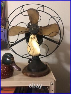Antique Vintage GE General Electric Fan Black with Brass Blades 13 Works Great