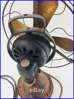 Antique Vintage GE Oscillating Fan Working Needs Restored 12 Brass Blades