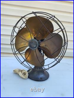 Antique Vintage Oscilating Emerson 11 Brass Blade Fan Type 6250 F-Working