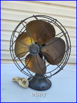 Antique Vintage Oscilating Emerson 11 Brass Blade Fan Type 6250 F-Working