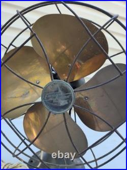 Antique Vintage Oscilating Emerson 11 Brass Blade Fan Type 6250 F-Working