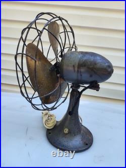 Antique Vintage Oscilating Emerson 11 Brass Blade Fan Type 6250 F-Working