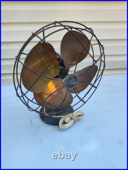 Antique Vintage Oscilating Emerson 11 Brass Blade Fan Type 6250 F-Working